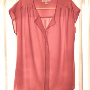 Michael Kors blouse with V-neck flap collar pleated shoulders and cap sleeves